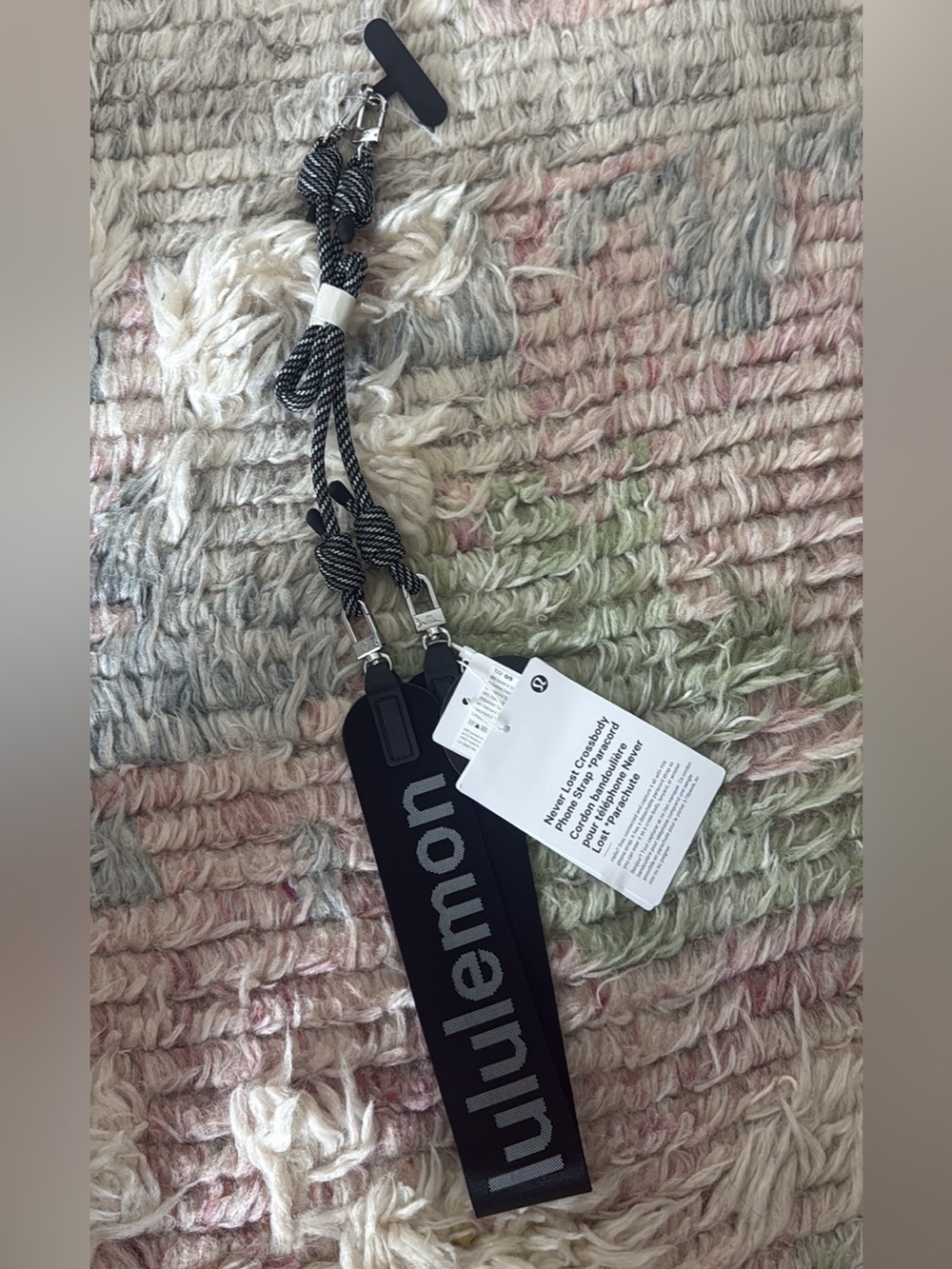 lululemon athletica Black Woven Crossbody Phone Strap with Metal Clips